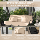 Outsunny 2-in-1 Garden Swing Chair for 3 People with Adjustable Canopy & Convertible Bed – Patio Hammock Seat, Light Brown