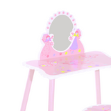 HOMCOM Kids Dressing Table and Chair Set with Mirror – Pink Make-Up Play Desk with Butterfly Patterns