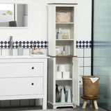 kleankin Tall Slim Bathroom Storage Cabinet with Door & Adjustable Shelves – Space-Saving Tallboy