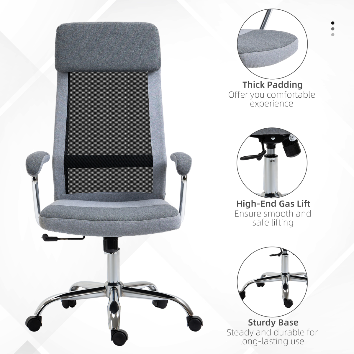 Vinsetto High Back Mesh Swivel Task Chair with Arms & Padded Seat – Nordic Style Home Office Seating, Grey
