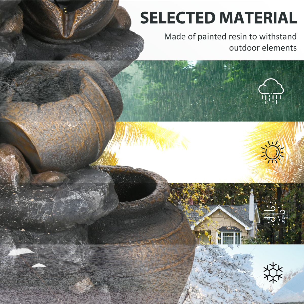 Outsunny Solar 4-Tier Water Fountain with 12 LED Lights & Pump – Weather-Resistant Resin Garden Water Feature