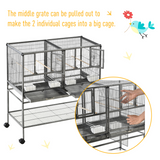 Large Rolling Bird Cage with Stand, 4 Perches and Food Bowls – Divisible Aviary for Finches and Canaries