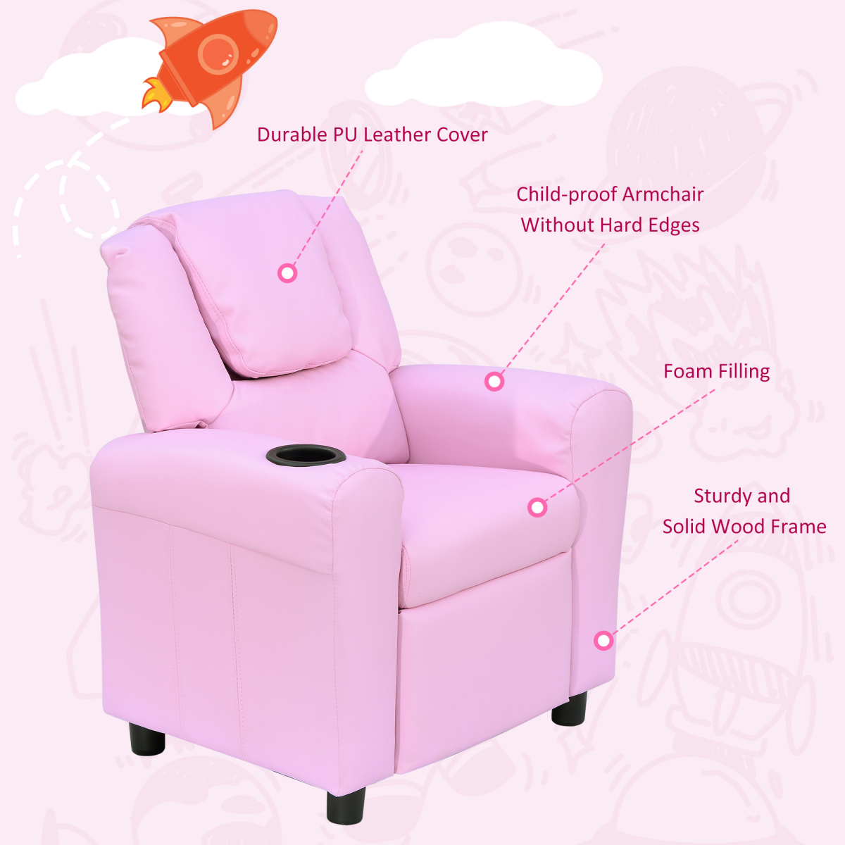 HOMCOM Kids Recliner Armchair with Footrest – Child-Size Mini Gaming Sofa for TV, Games & Reading