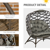 Outsunny 2-Seater Outdoor Egg Chair with Padded Cushion & Cup Pockets, Powder-Coated Steel Frame – Garden Lounger, Sand Brown
