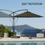 Outsunny 360° Rotating Patio Parasol with UV50+ Canopy, Wind Straps & Wheeled Weighted Base – Dark Grey