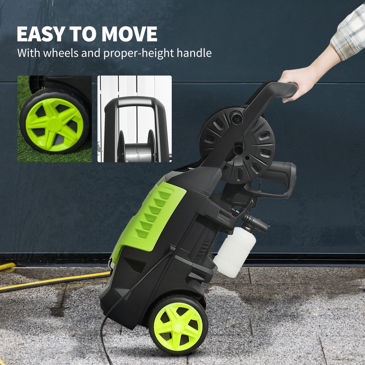 Outsunny 2200W Power Washer with 170 Bar Pressure, Adjustable Nozzle and Hose Reel – Snow Foam Bottle Included