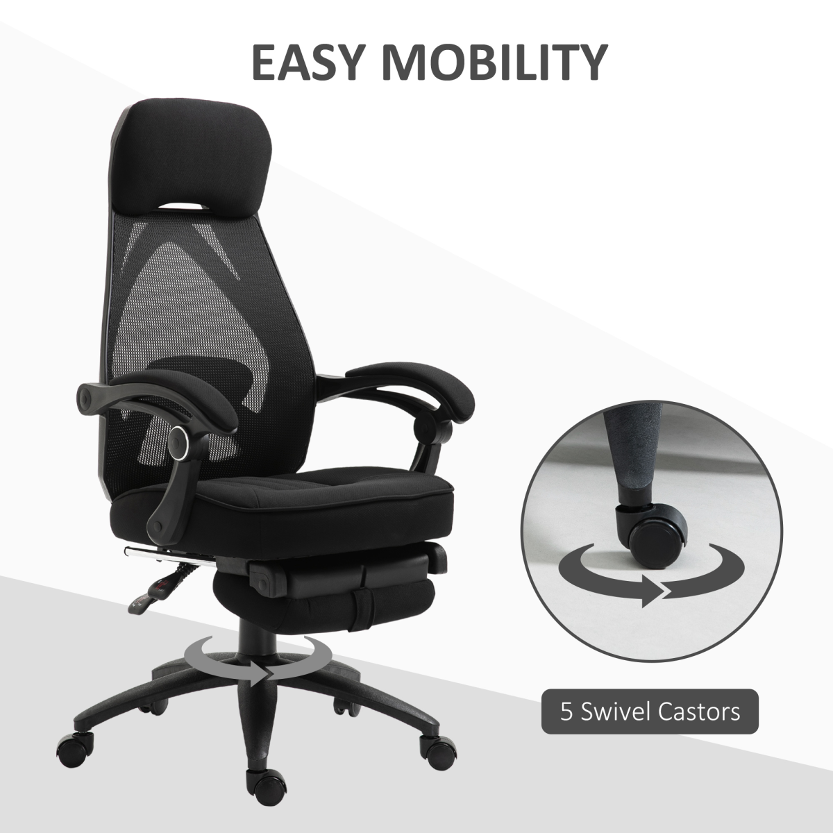 Vinsetto Reclining Swivel Office Chair with Footrest, Mesh Back & 165° Recline – Home Office Nap Chair