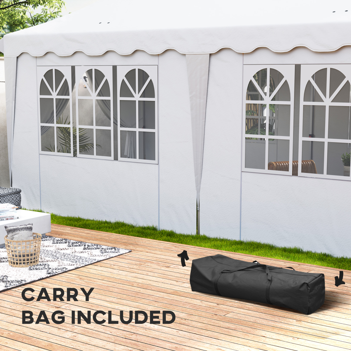 Outsunny 3 x 6m Pop-Up Gazebo with Sides, UPF50+ Oxford Canopy, Windows & Doors – Garden Party Marquee, White