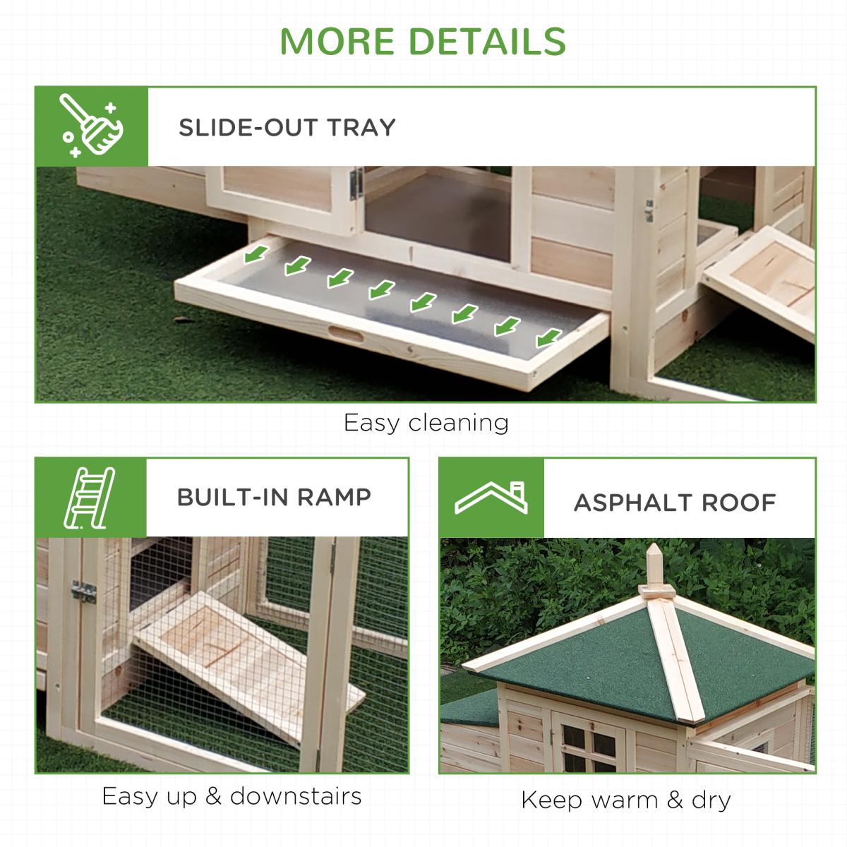 PawHut Wooden Chicken Coop with Nesting Box & Outdoor Run – Small Animal Cage for Backyard