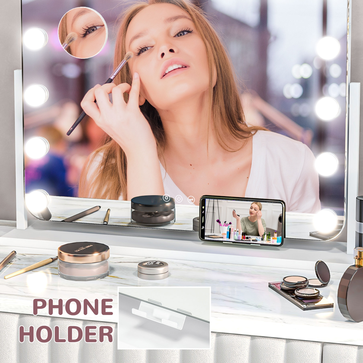 HOMCOM Hollywood Dimmable Lighted Makeup Mirror with Magnifier, USB Port