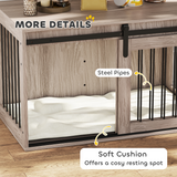 PawHut Dog Crate Furniture with Removable Cushion for Large Dogs – Side Table Cage, Brown