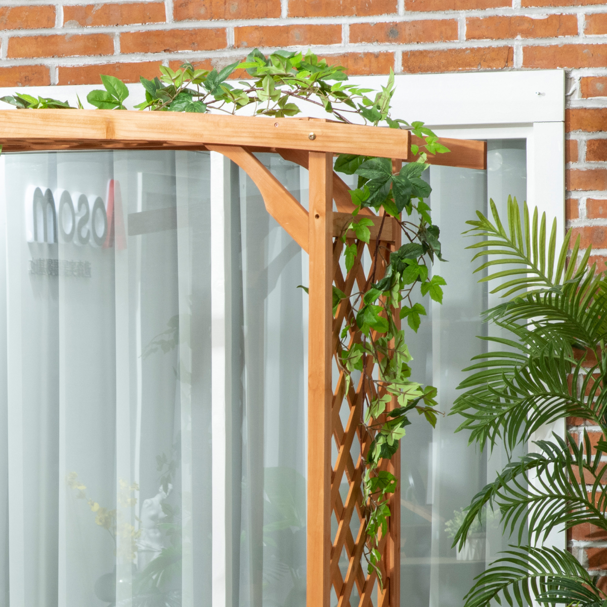 Outsunny Wooden Garden Bench with Arch Pergola, Side & Top Trellis – Patio Arbour Seat, Natural Finish