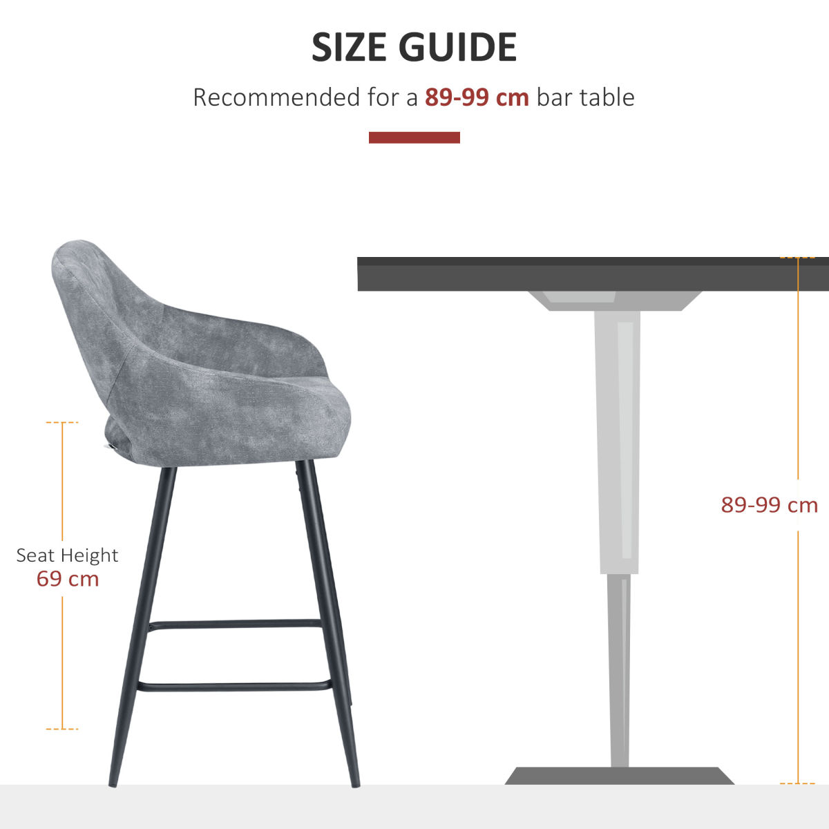 HOMCOM Set of 2 Velvet-Touch Counter Height Bar Stools with Backrest & Footrest – Kitchen Seating, Grey