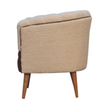 Artisan Furniture Solid Wood Boucle Armchair with Buffalo Leather Seat – Upholstered Accent Chair, Cream & Brown