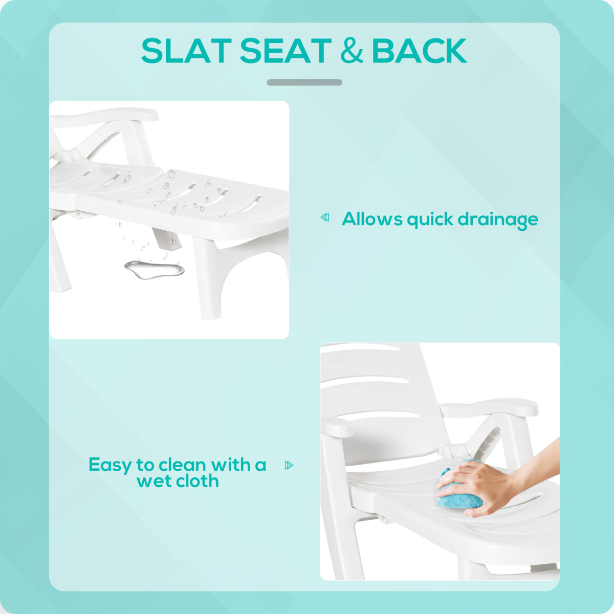 Outsunny Folding Patio Lounge Chairs Set of 2 with 5-Position Backrest & Wheels – PP Sun Loungers, White