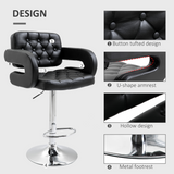 HOMCOM Adjustable Height Swivel Bar Stool with High Back, Arms and Footrest – Tufted PU Leather Kitchen Counter Chair