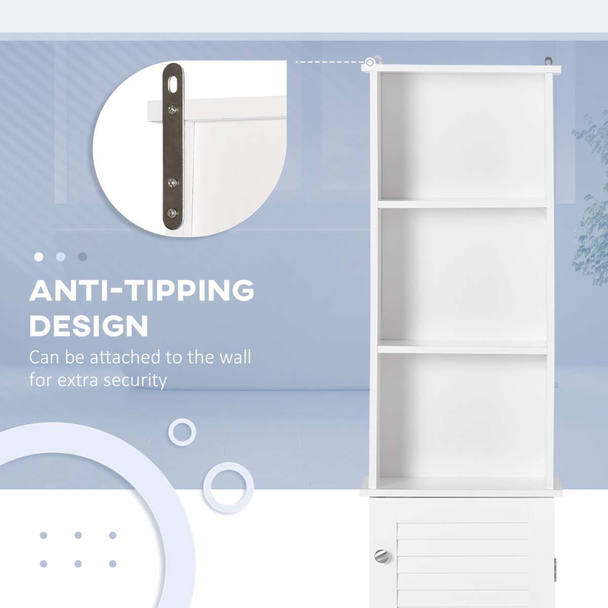 HOMCOM 6-Tier Tall Bathroom Storage Cabinet with Shutter Door – Slim Narrow Unit, White