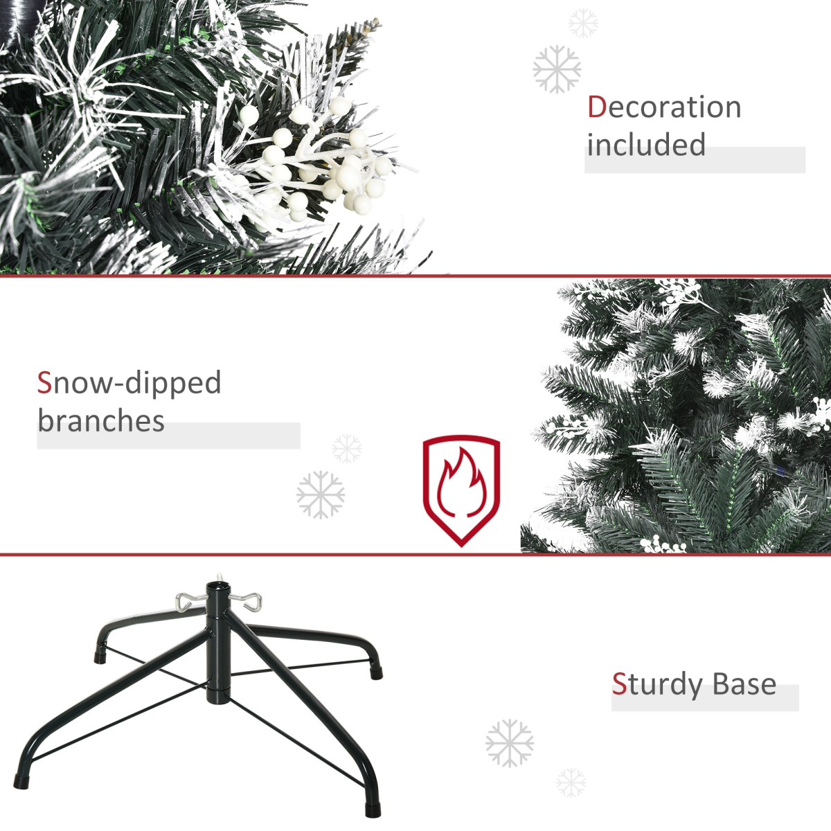 HOMCOM 5ft Artificial Snow-Dipped Christmas Tree with White Berries and Star Topper Branch – Green