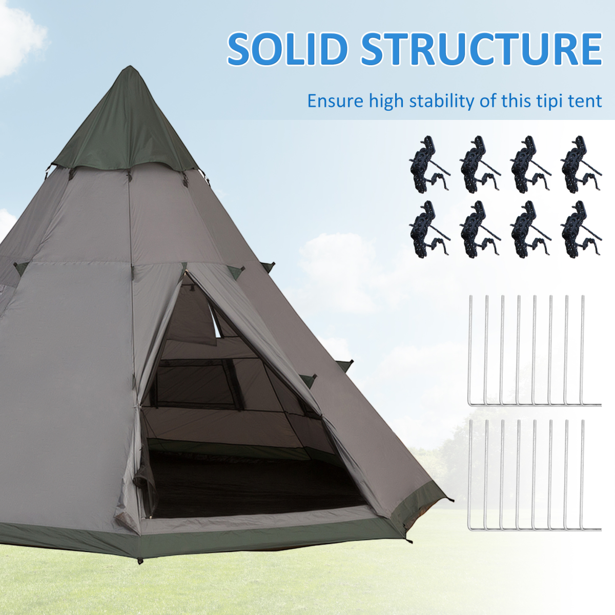 Outsunny 6–7 Person Tipi Camping Tent with Mesh Windows & Carry Bag – Large Family Party Tent