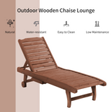 Outsunny Wooden Sun Lounger with 3-Position Adjustable Back & Pull-Out Table – Fir Wood, Wheels, Red Brown