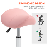 HOMCOM PU Leather Saddle Stool with Moulded Padded Seat, 49–61cm Adjustable Height – Salon & Home Use, Pink