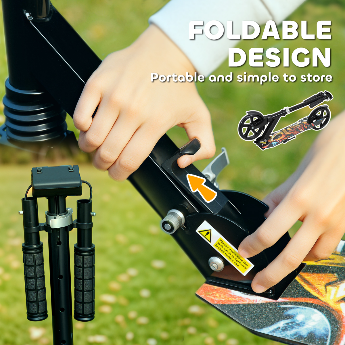 AIYAPLAY Foldable Kids Kick Scooter with 4-Level Adjustable Handlebar & Rear Brake – Ages 6-12, Black