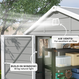 Outsunny 8x6ft Garden Shed with Galvanised Foundation Kit, Vents & Window – Lockable Aluminium Frame Storage, Light Grey