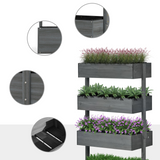 Outsunny Four-Tier Wooden Raised Garden Bed Plant Stand with Fabric Liners – Flower Display, Grey