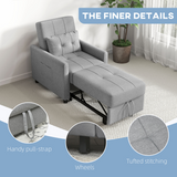 HOMCOM Pull-Out Sleeper Chair Bed with Pillow & Side Pockets – Single Guest Bed, Padded Upholstery, Light Grey