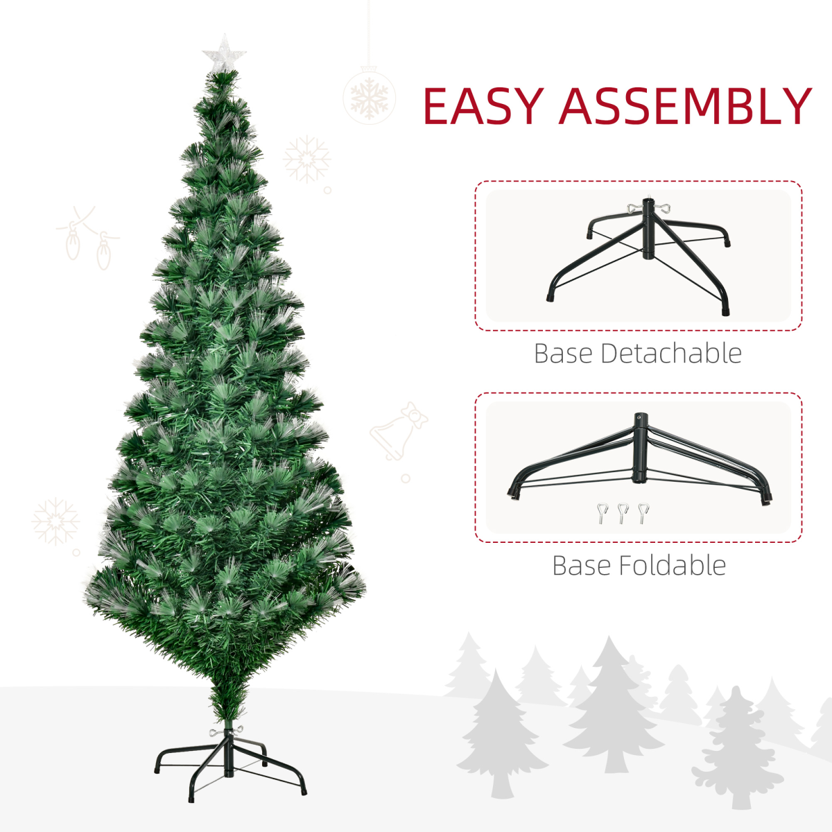 HOMCOM 6ft Multicoloured Artificial Christmas Tree with 230 Fibre Optic LED Lights and Star Holder – Metal Base