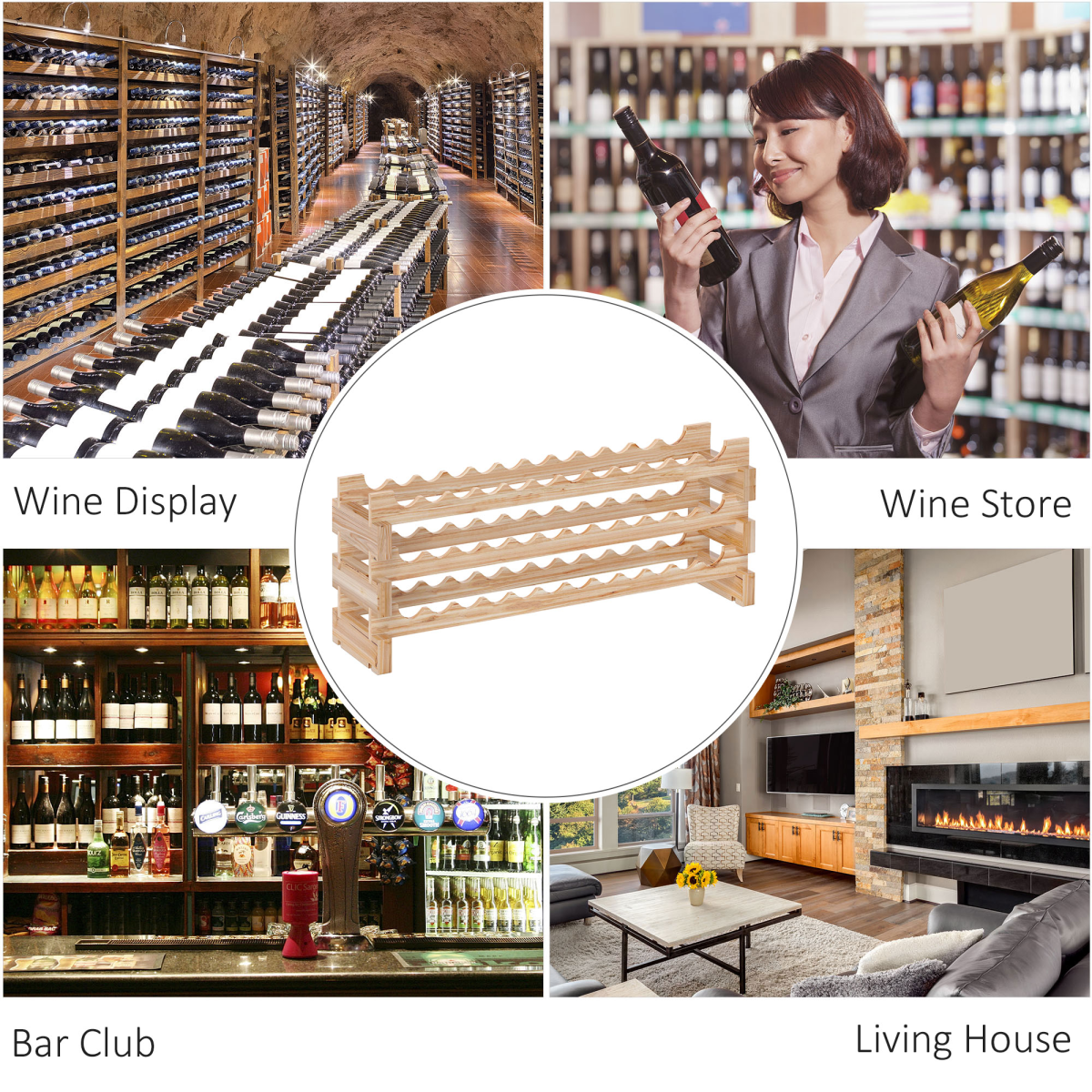 HOMCOM 36 Bottle Fir Wood Wine Rack, Three Tiers – Freestanding Kitchen & Dining Room Storage