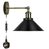 LEDSone Vintage Plug-In Wall Light with 180cm Cord, E27 Holder & Free Bulb – Industrial Sconce, Black