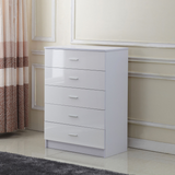HOMCOM 3 Piece High Gloss Bedroom Furniture Set with Wardrobe, 5 Drawer Chest & Bedside Table – Tall, White