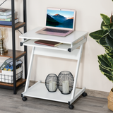 HOMCOM Computer Desk with 4 Lockable Wheels and Sliding Keyboard Tray – Mobile Home Office Workstation, White