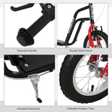 HOMCOM Kids Kick Scooter with Inflatable Wheels & Rear Brake – Adjustable 75–80cm Handlebar, Black
