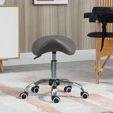 HOMCOM PU Leather Saddle Stool with Padded Seat & Adjustable Height 49–61cm – Salon Stool on Wheels, Grey