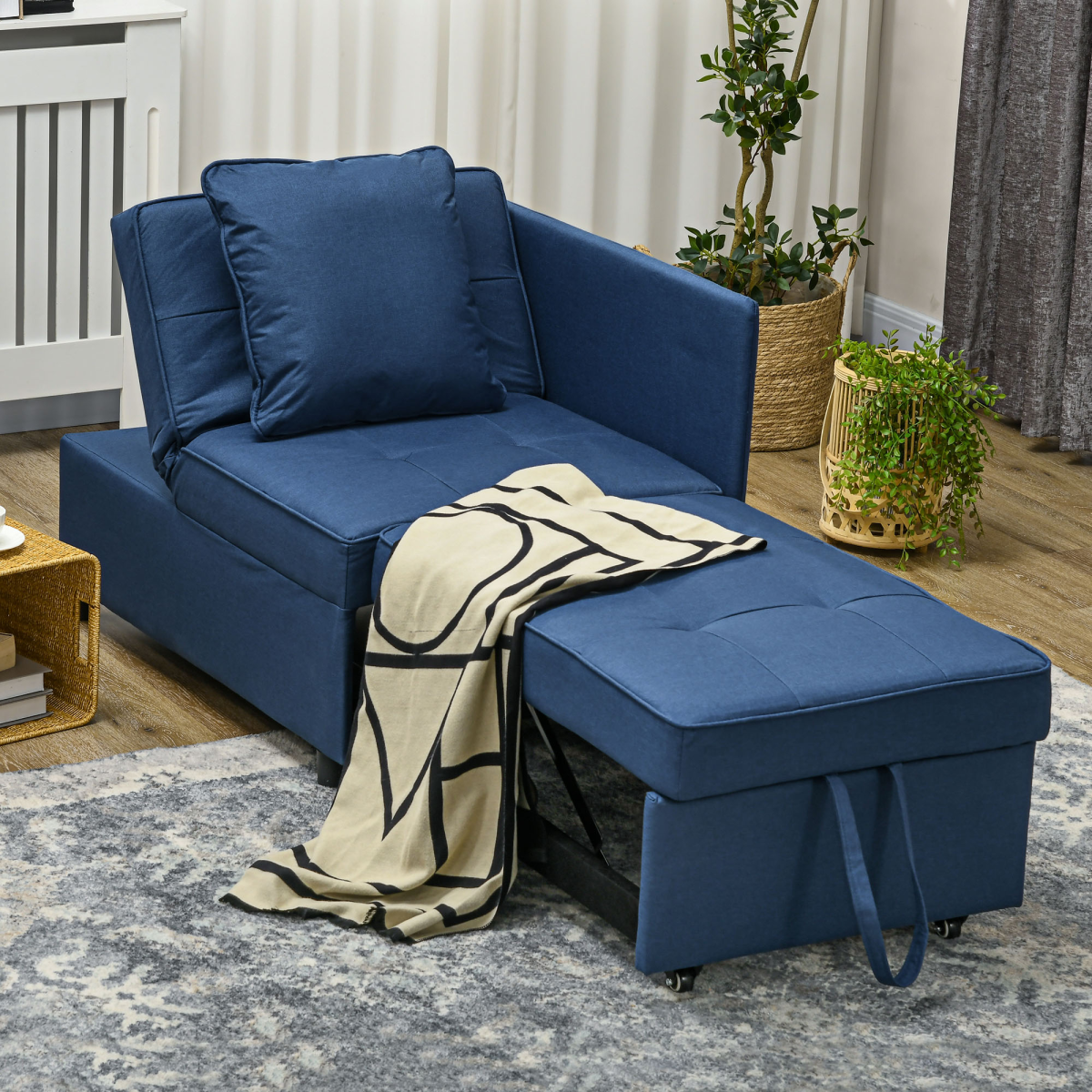 Dimension diagram of the HOMCOM folding sleeper sofa bed chair