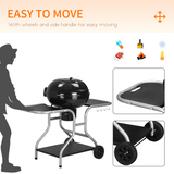 Outsunny Garden Charcoal Barbecue Trolley Grill with Wheels, Side Trays & Storage Rack – Black