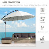 Outsunny 3m Offset Cantilever Parasol with Hand Crank, 18 Fibreglass Ribs & Cross Base – Garden Shade, Off-White