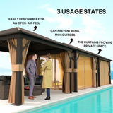 Outsunny 3.6 x 3m Metal Hardtop Gazebo with Zip Curtains & Mosquito Netting – Garden Shelter, Brown