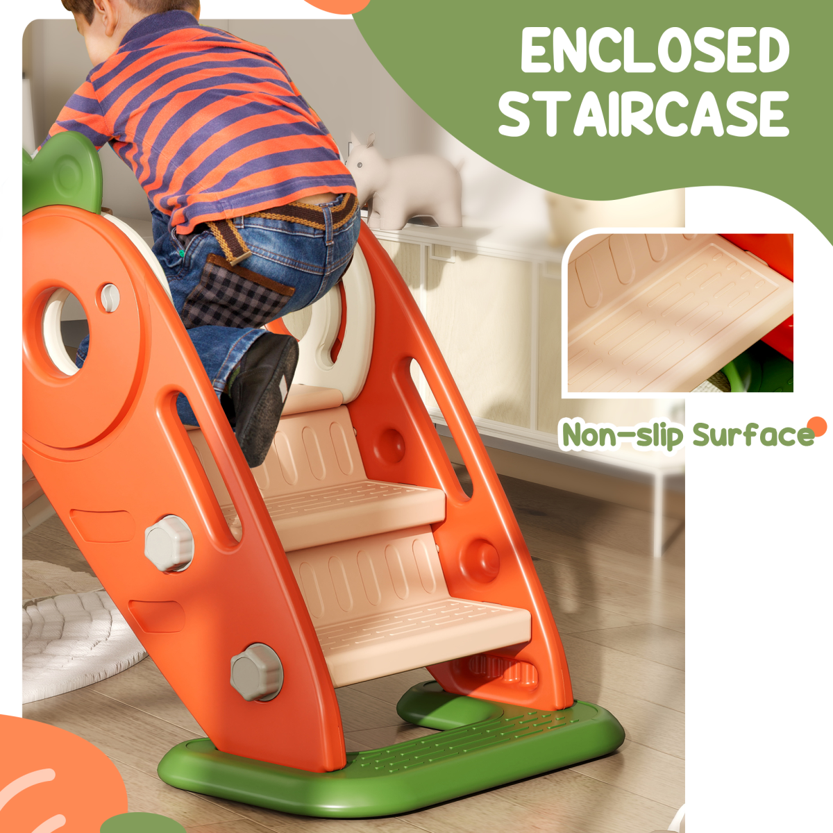AIYAPLAY 3 in 1 Kids Slide with Climber & Basketball Hoop – Carrot Themed Foldable Indoor Playset, Ages 1-3
