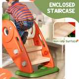 AIYAPLAY 3 in 1 Kids Slide with Climber & Basketball Hoop – Carrot Themed Foldable Indoor Playset, Ages 1-3