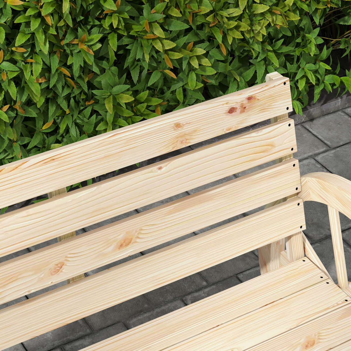 Outsunny 2-Seater Solid Fir Wood Garden Bench with Wagon Wheel Armrests and High Back – Outdoor Loveseat, Natural