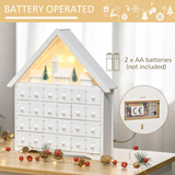 HOMCOM 24-Drawer Wooden Christmas Advent Calendar with LED Lights – Light-Up Countdown, White