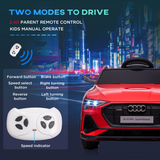 HOMCOM Audi E-tron 12V Kids Electric Ride-On Car with Remote Control, Lights & Music – Licensed Toy Car, Red