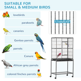 Pawhut Rolling Bird Cage with Detachable Stand, Storage Shelf, Wooden Perches & Food Containers