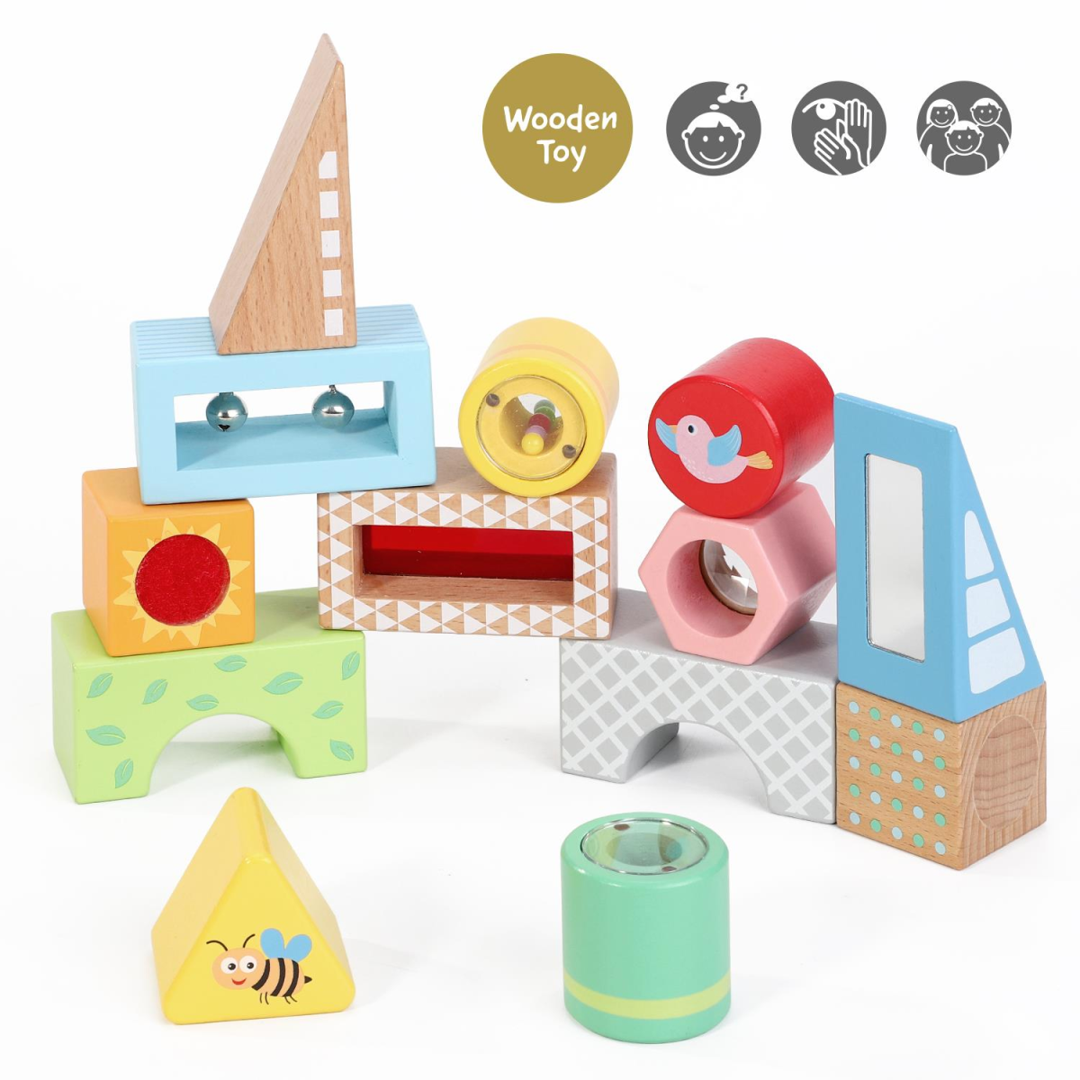 SOKA Sensory Block Set – Shaped & Coloured Blocks for Sight, Sound and Touch Play