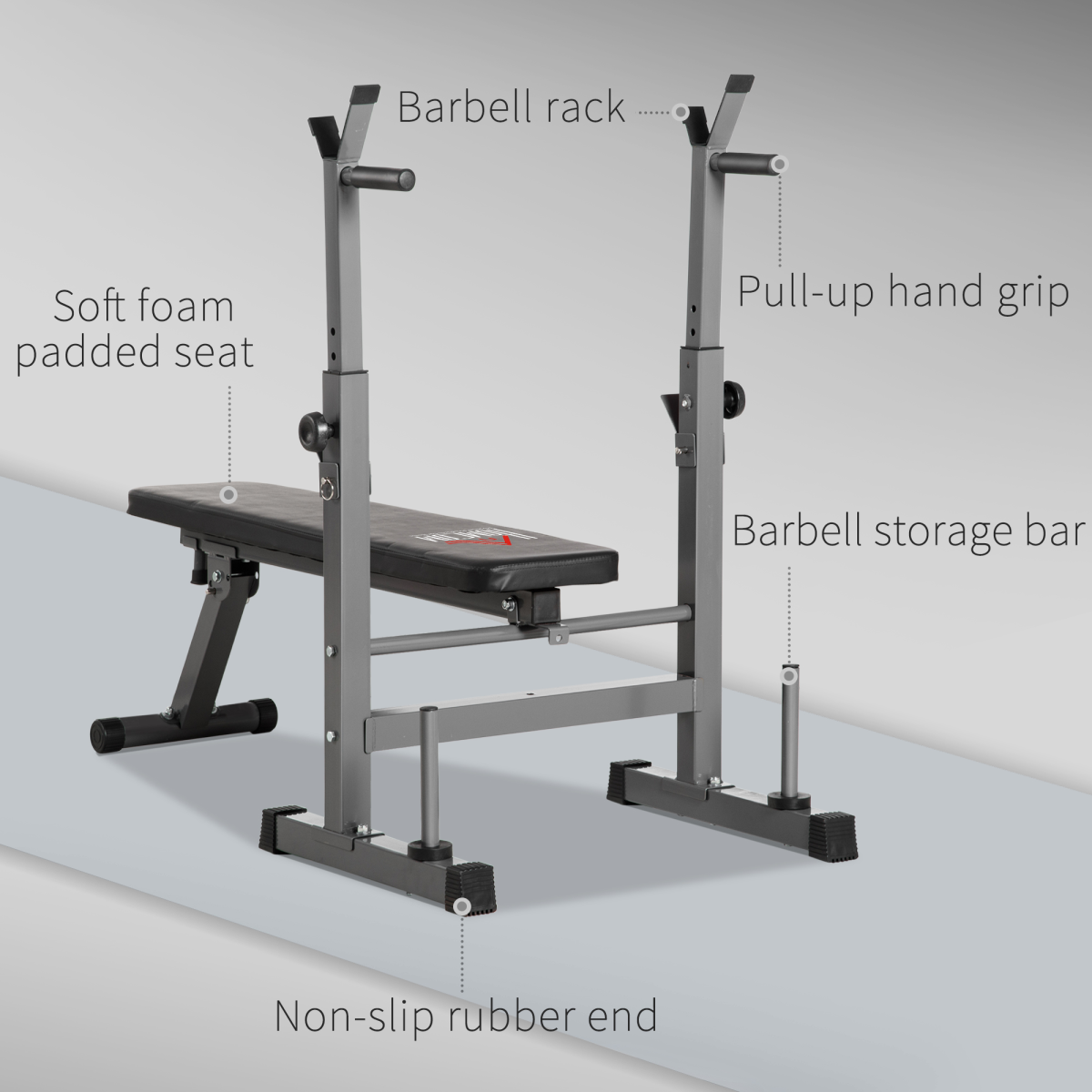 HOMCOM Foldable Adjustable Weight Bench with Barbell Rack & Dip Station – Home Gym Bench Press Station
