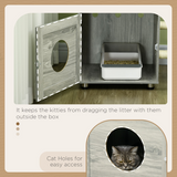 PawHut Cat Litter Box Enclosure with Cat House, Bed, Scratching Posts and Platform – 2-in-1 Cat Tree, Grey