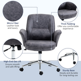 Vinsetto Retro Mid-Back Office Chair with Curved Armrests, Microfibre Leather – Swivel Desk Chair, Deep Grey